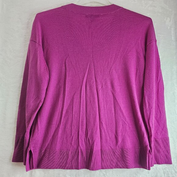 Banana Republic Women Sweater Merino Wool Size L V-Neck Pink Solid Pullover - Picture 2 of 12